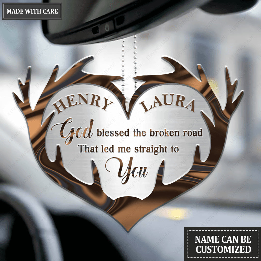 Heart Deer Antler Couple God Blessed Personalized Ornament
