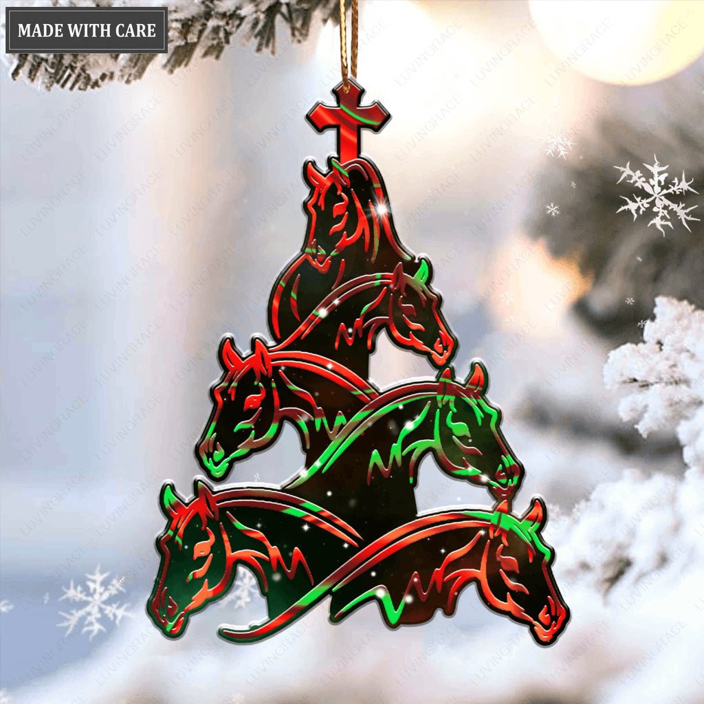 Horse Christmas Tree With Cross Ornament