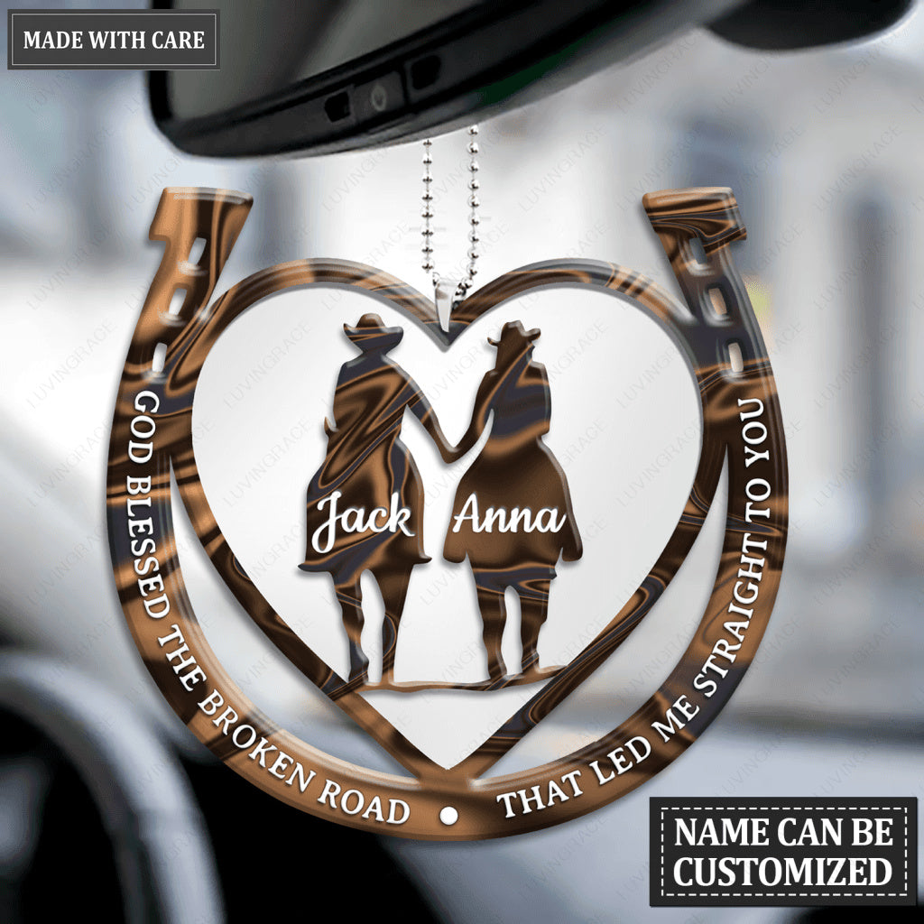 Western Horseshoe Couple God Blessed Personalized Ornament