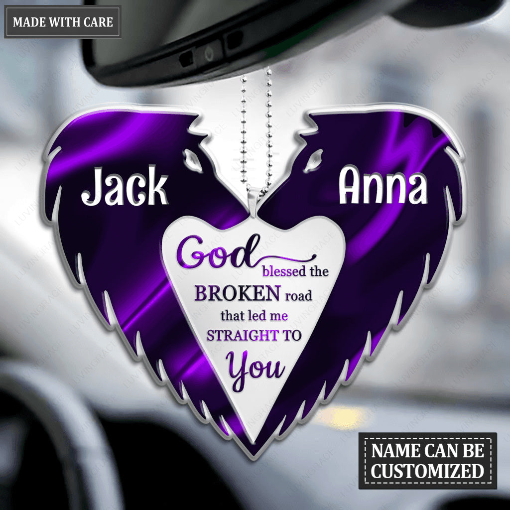 Wolf Making a Heart Couple God Blessed Personalized Ornament