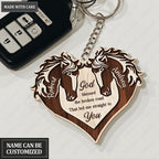 Heart Of Horses God Blessed Personalized Wooden Keychain