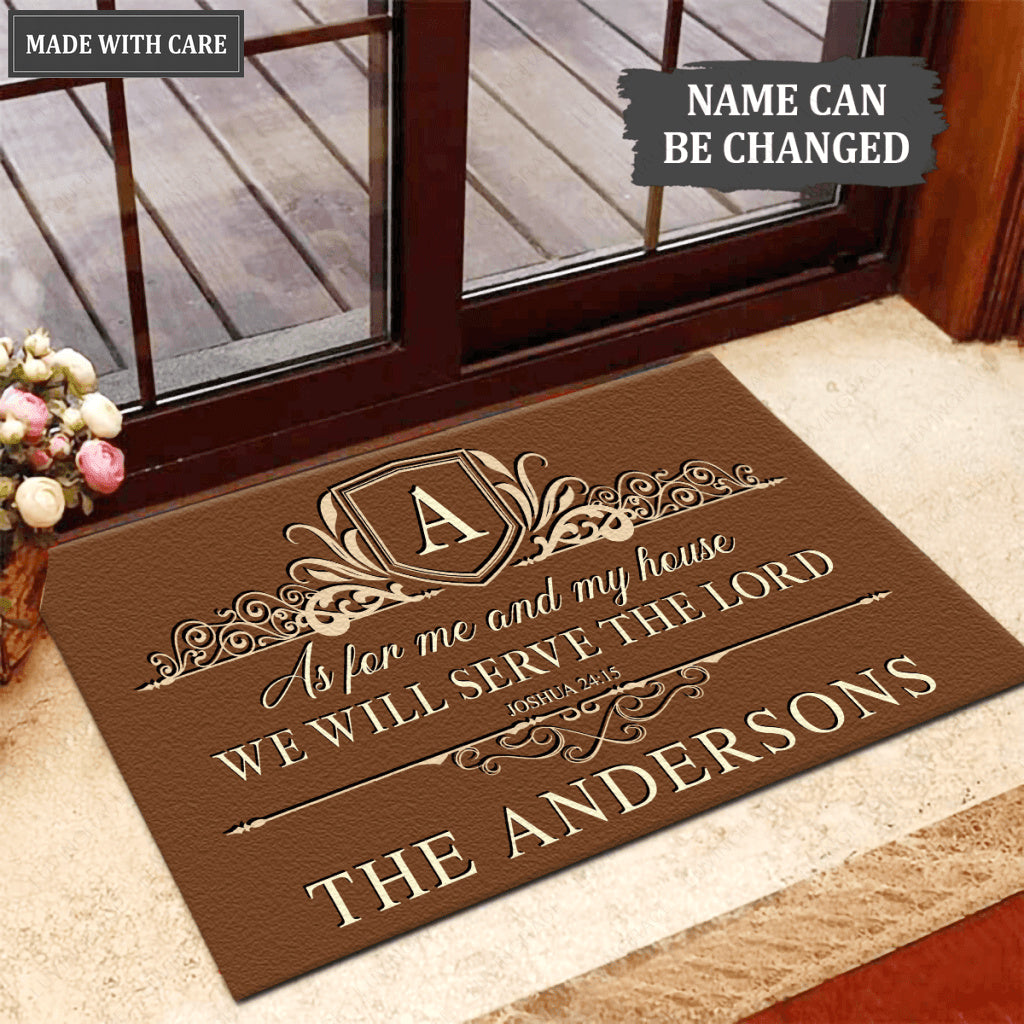 Personalized Brown Monogram Luxury Serve The Lord Doormat
