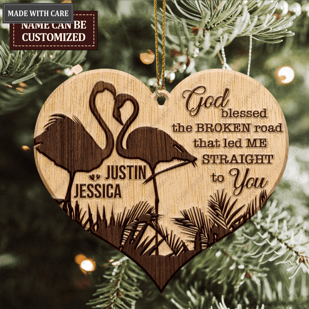 Wild Love Flamingo Couple God Blessed Personalized Wood Engraved Ornaments