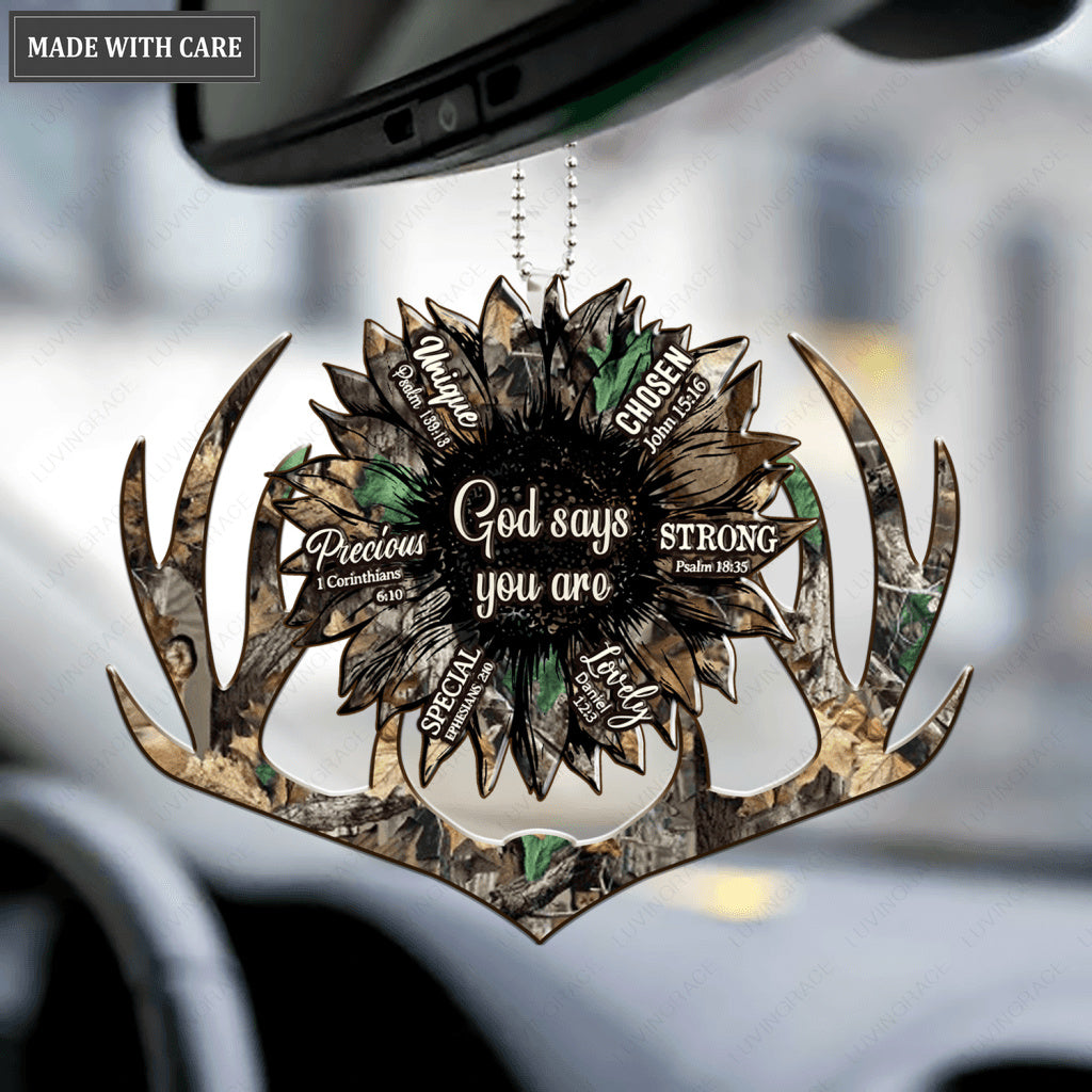 Camo Antler And Sunflower God Says You Are Ornament