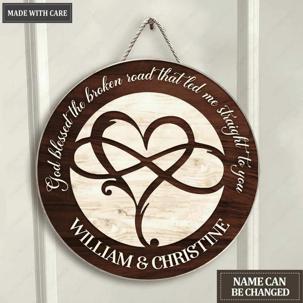 Personalized Infinity Heart God Blessed Wood Circle Sign