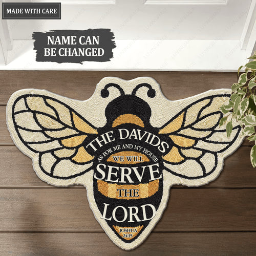 Bee Serve The Lord Personalized Shaped Doormat