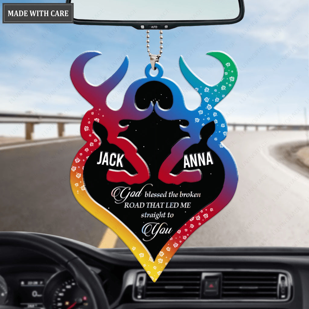 Colorful Deer Couple God Blessed Personalized Ornament