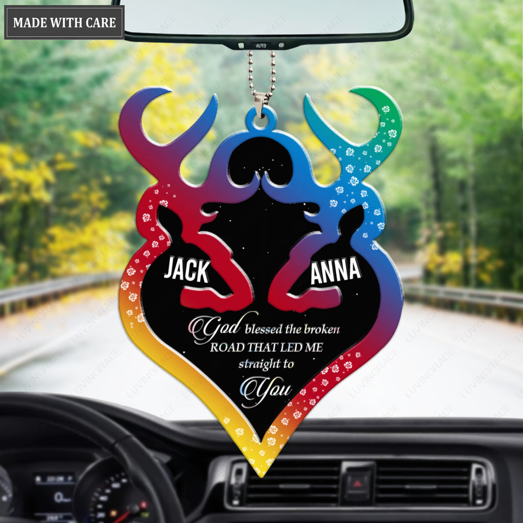 Colorful Deer Couple God Blessed Personalized Ornament
