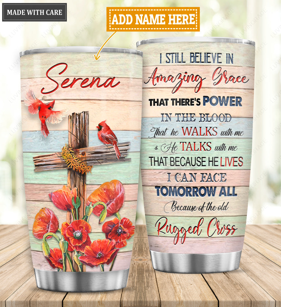 Cross And Cardinal Amazing Grace Personalized Tumbler