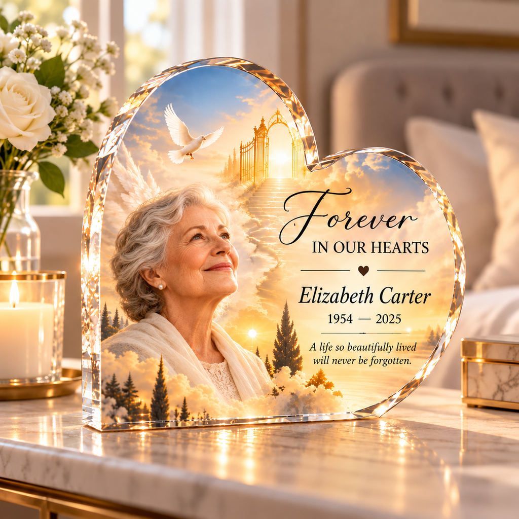 Personalized Forever in Our Hearts Memorial Crystal Heart Plaque