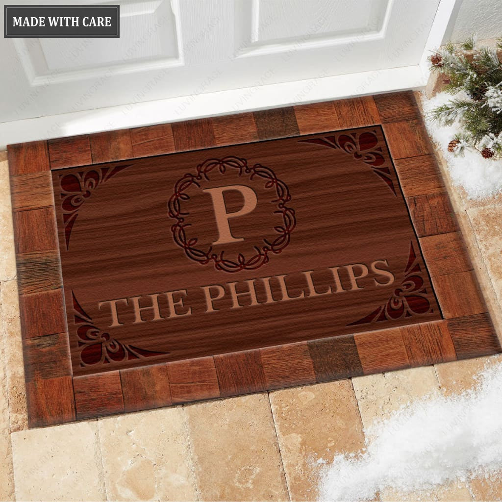 Luvingrace M20 Elegant Monogram Collection Family Name Personalized Doormat