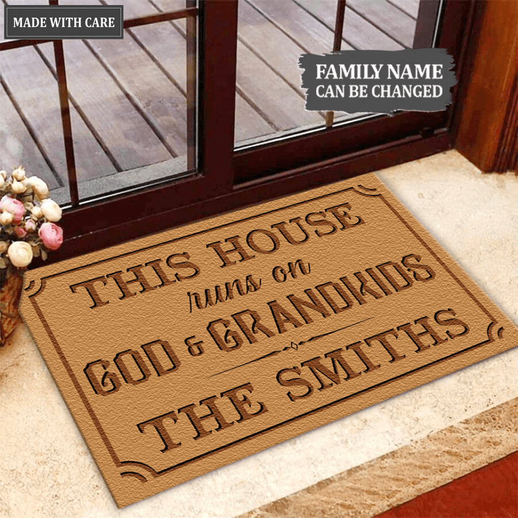 Personalized This House Runs On God And Grandkids Doormat