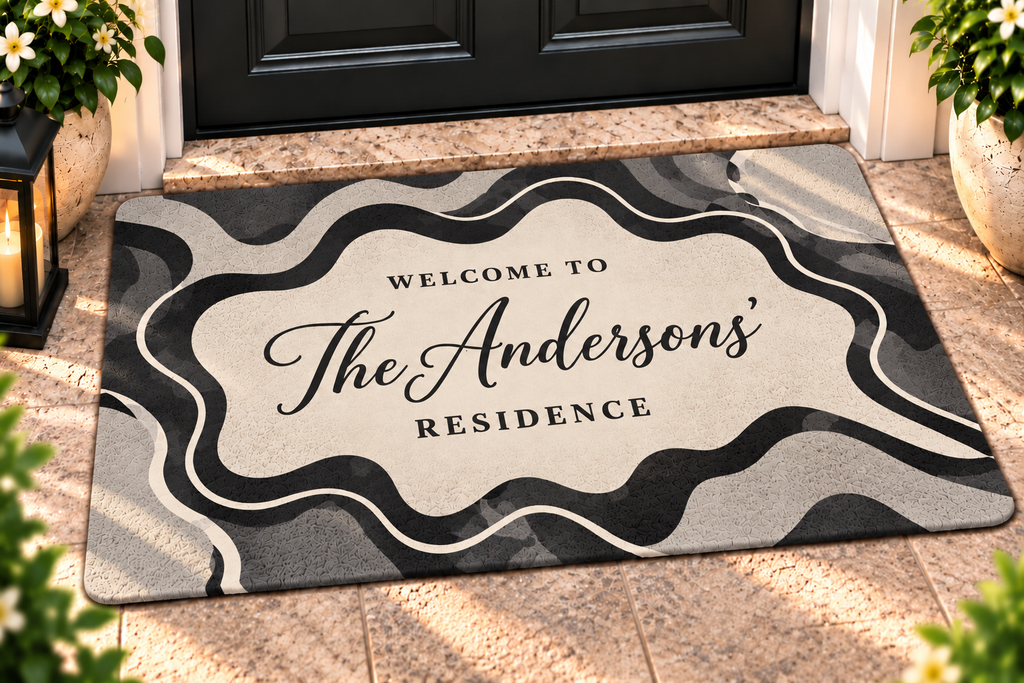Personalized Family Name Elegant Wavy Doormat – Custom Welcome Mat