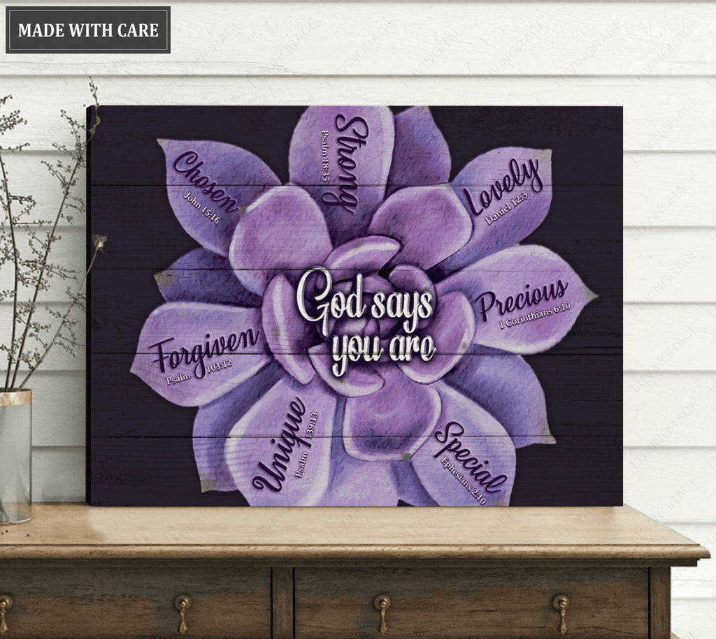 Purple Succulent God Says You Are Wall Art