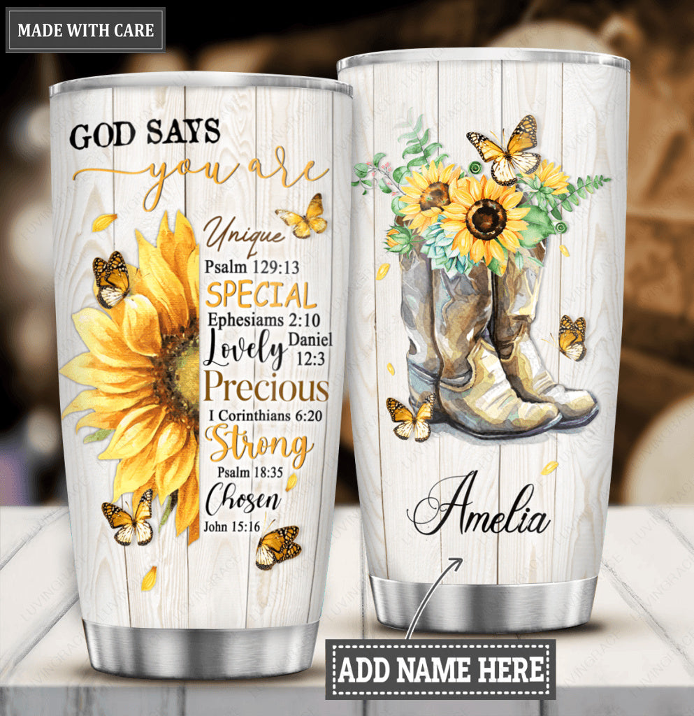 Sunflower Boots God Says Personalized Tumbler