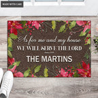 Personalized Holly Steams Poinsettia Serve The Lord Doormat