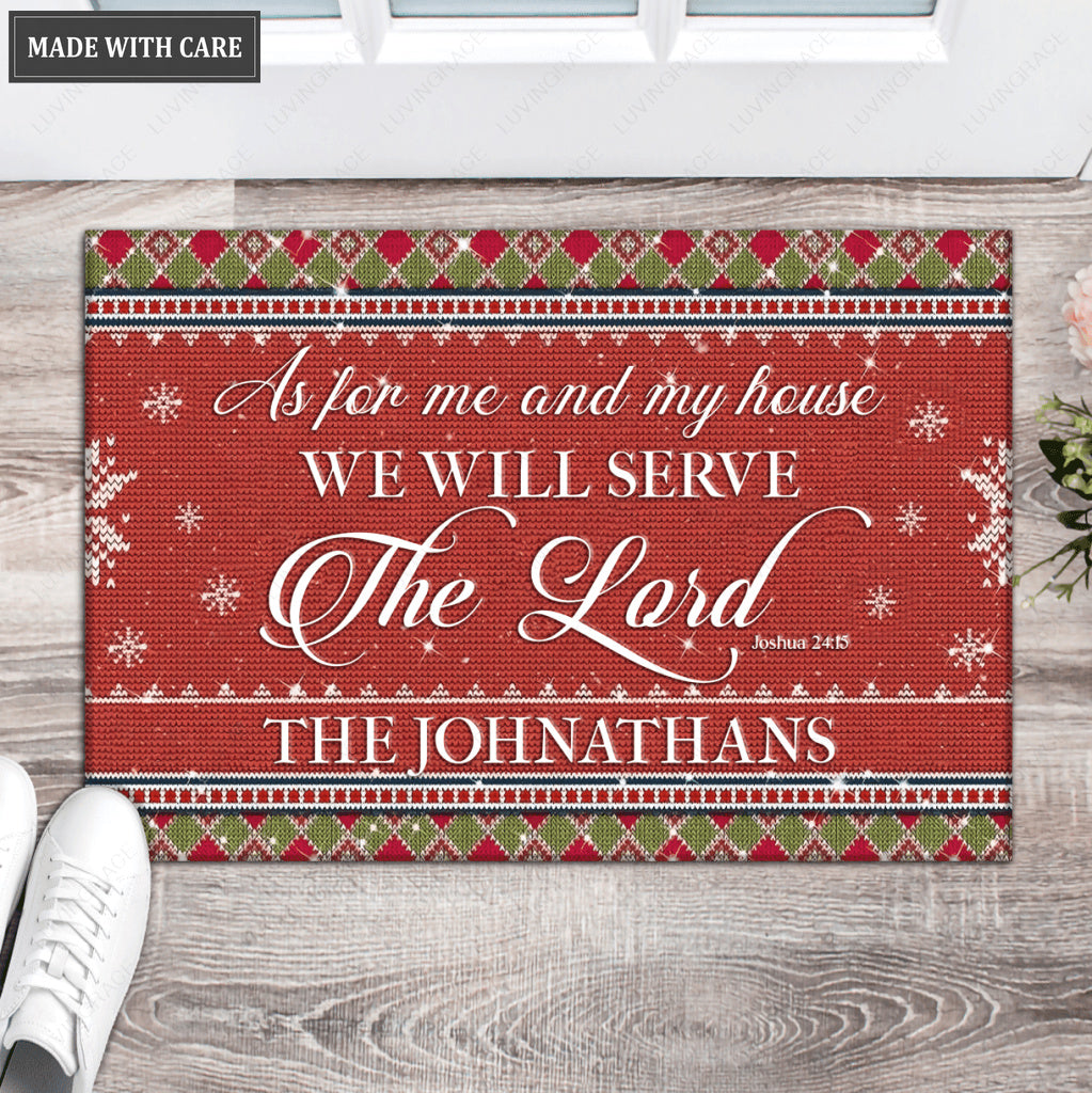 Christmas Holiday Serve The Lord Personalized Doormat