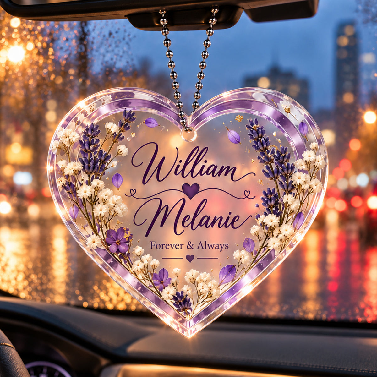 Personalized Names Lavender Love Heart Ornament - Romantic Gift for Couple