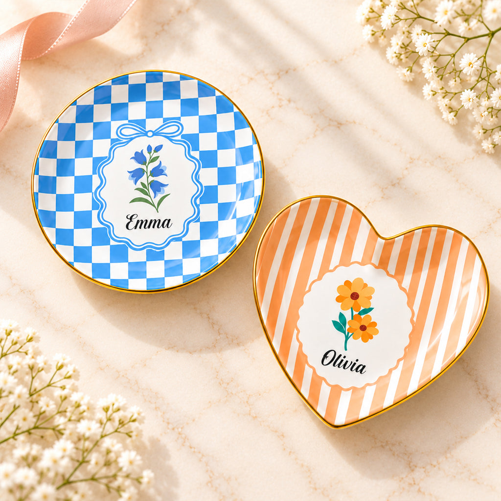 Custom Floral Name Design - Personalized Ring Dish