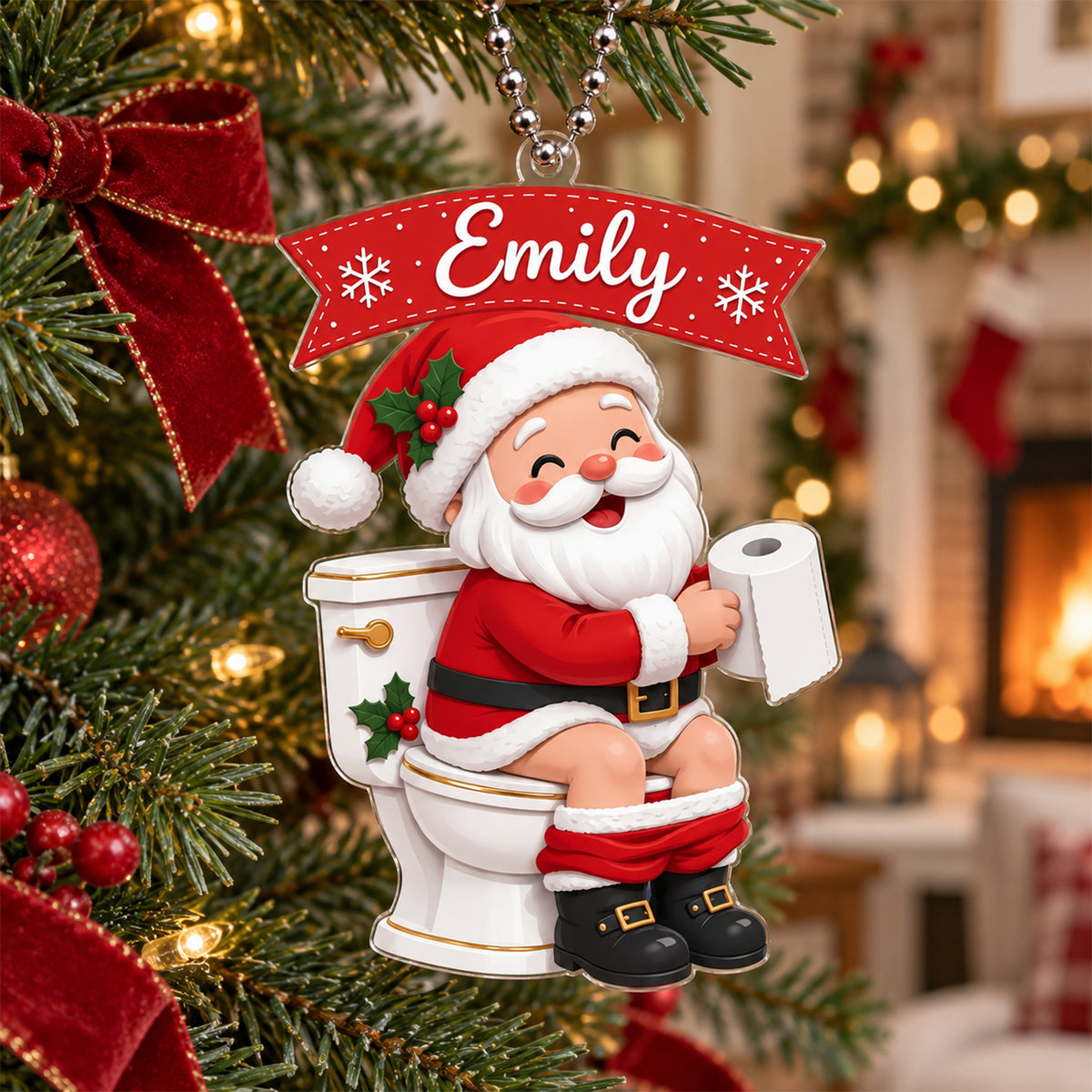 Personalized Funny Santa Claus Ornament – Custom Christmas Bathroom Decor
