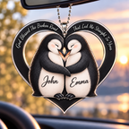 Personalized Penguin Couple Ornament - Custom Names God Blessed Heart Car Ornament - Perfect Gift for Couples, Anniversary Gift for Penguin Lovers