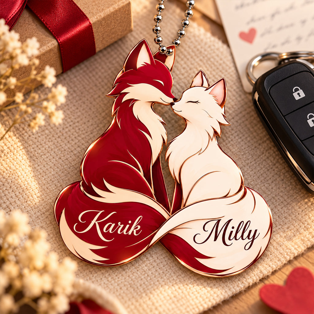 Personalized Names Fox Couple Ornament – Anniversary Gift for Him & Her