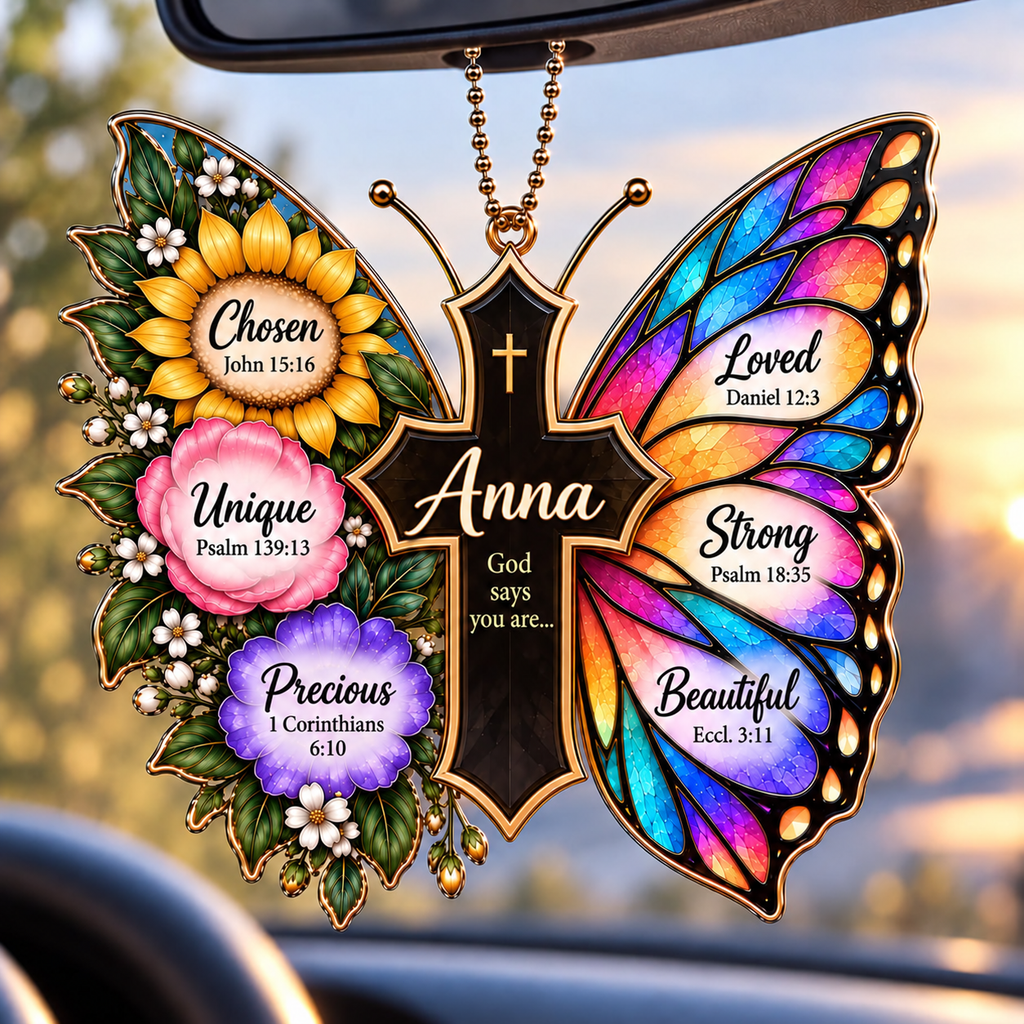 Personalized Butterfly Cross Ornament, Custom Name God Says You Are Christian Gift for Her, Gift for women