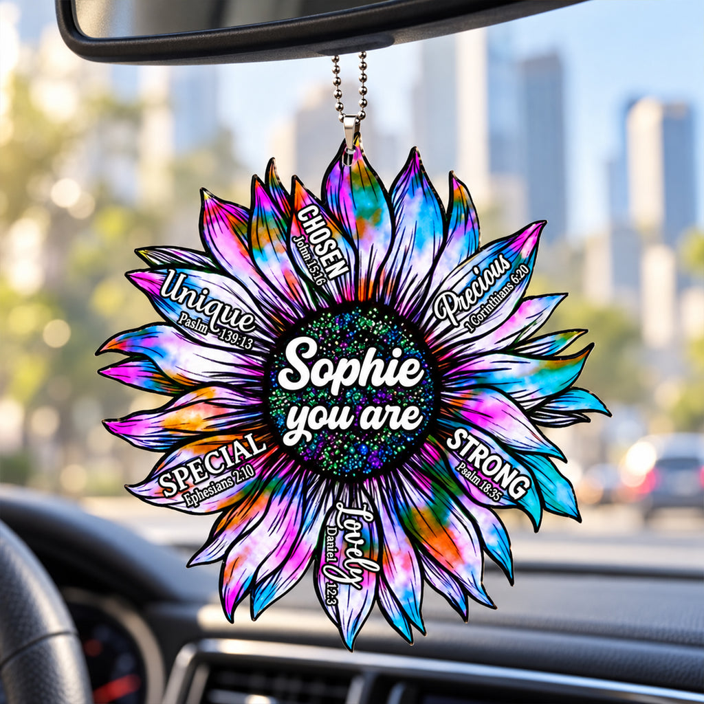 Personalized Name You Are Beautiful Sunflower Car Ornament - Inspirational Gift for Her