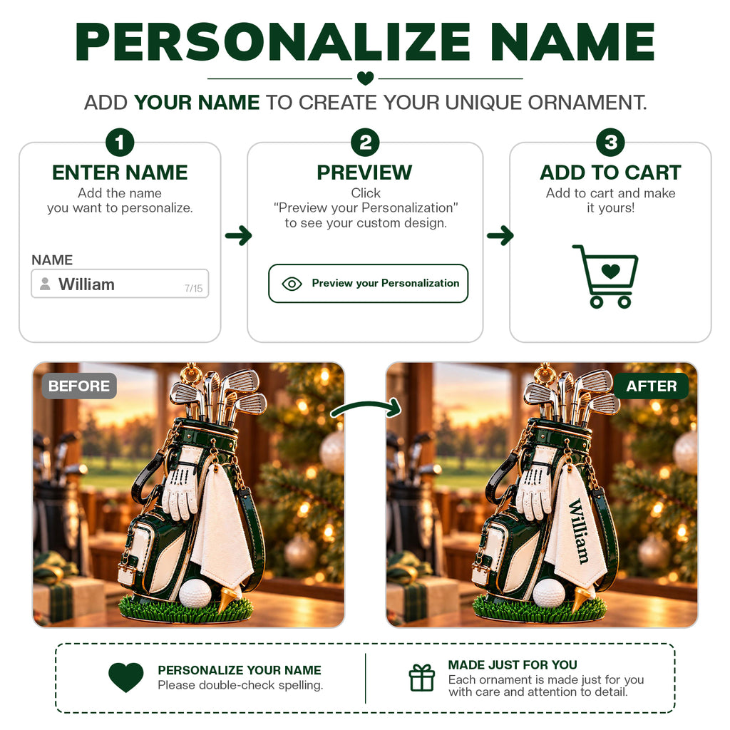 3D Raised Personalized Golf Glove Bag Christmas Ornament