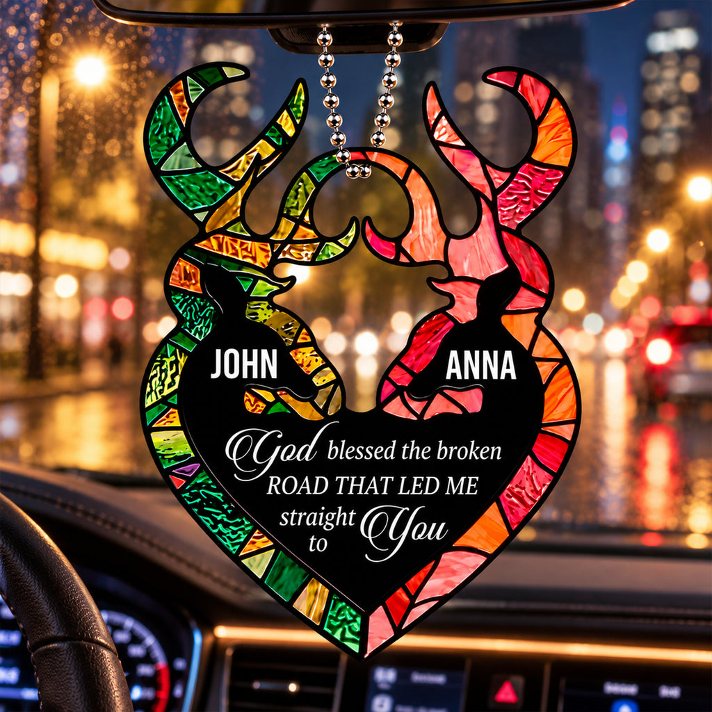 Personalized Names God Blessed Our Journey Deer Heart Ornament - Christian Couple Gift