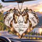 Couple Horse Heart God Blessed Personalized Ornament - Custom Names Horse Couple Heart Car Ornament Gift for Couples, Anniversary Gifts for Husband & Wife