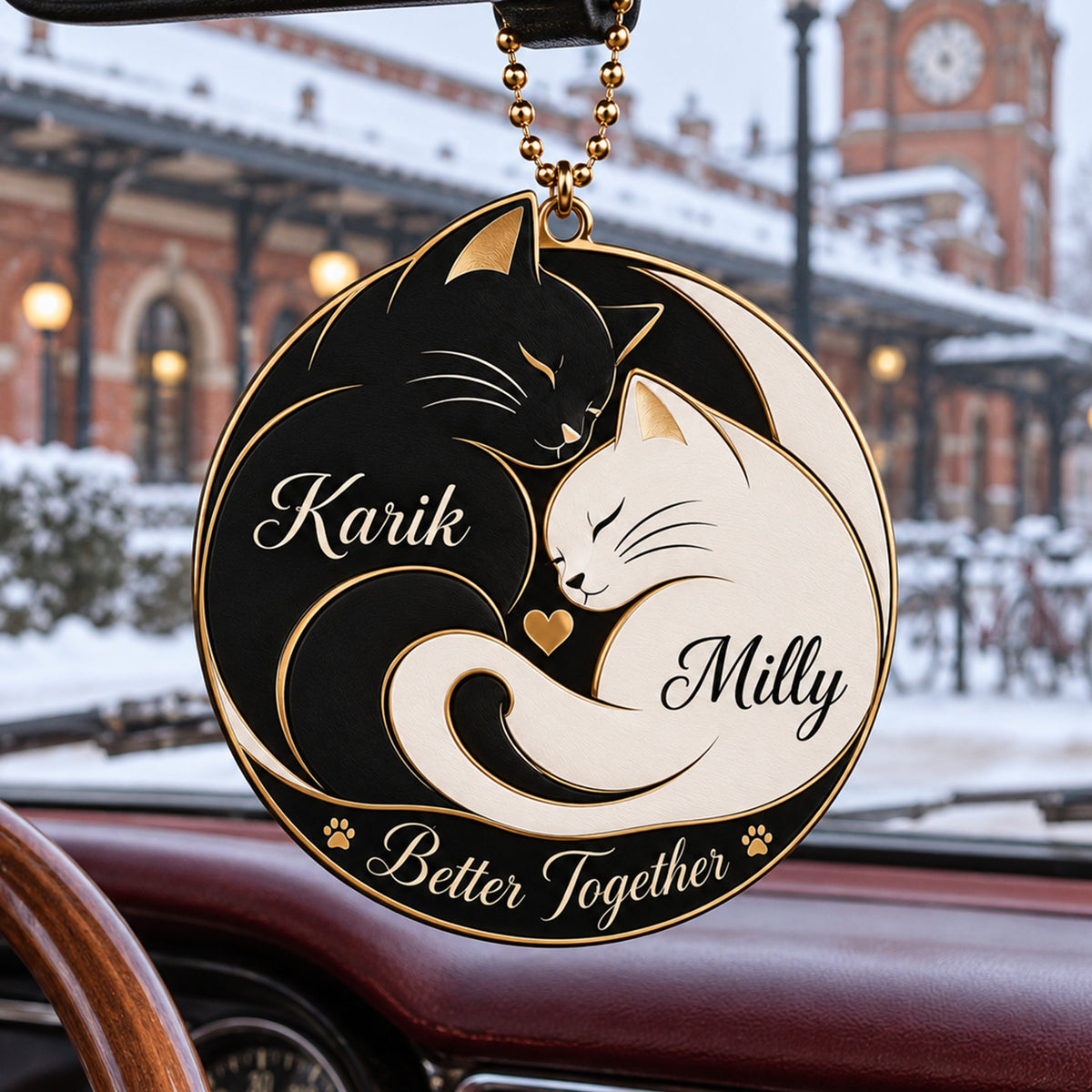 Personalized Names Yin Yang Cat Couple Ornament – Anniversary Gift for Him & Her