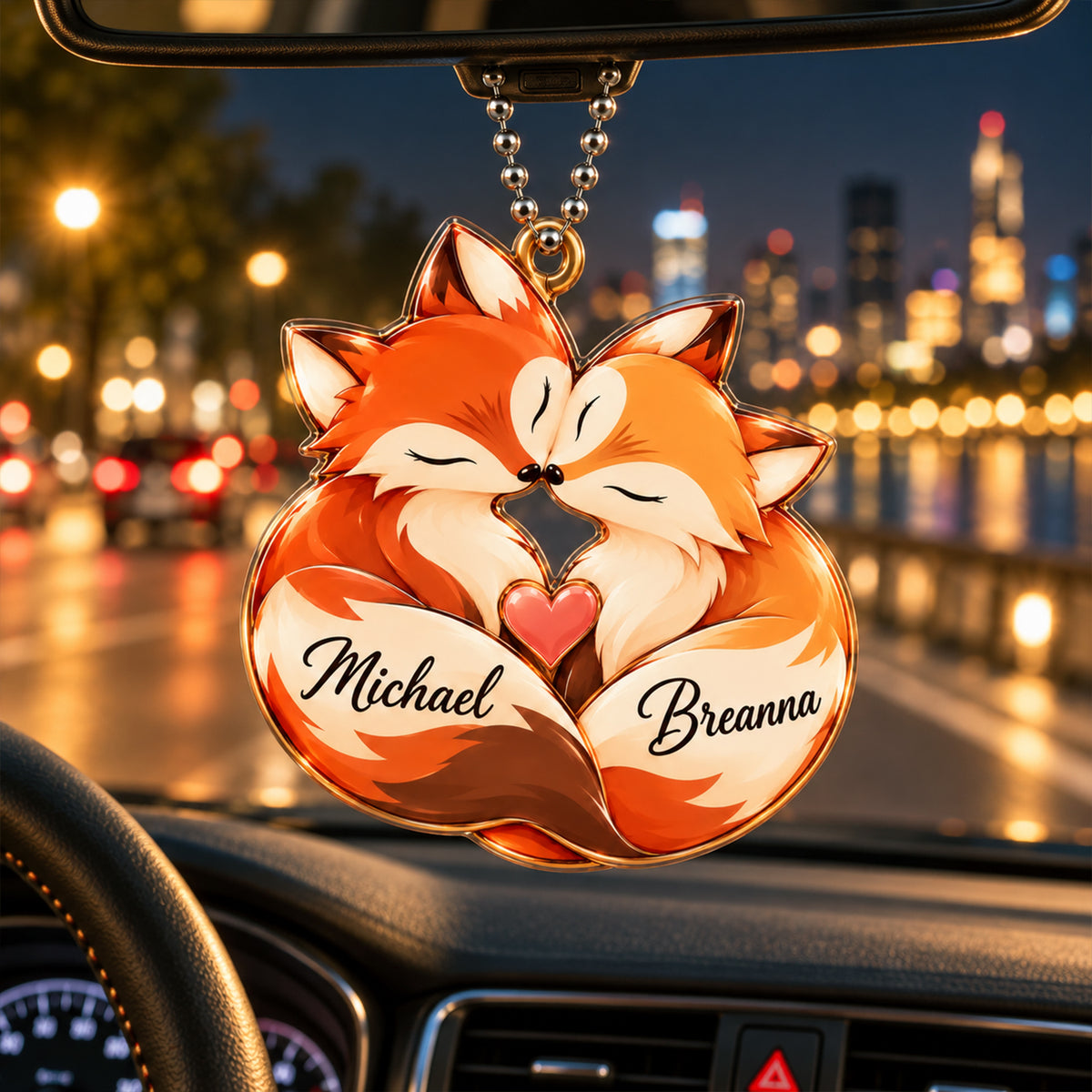 Personalized Names Loving Fox Couple Ornament – Anniversary Gift for Him & Her