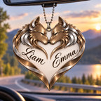 Couple Wolf Heart Personalized Ornament - Custom Names Wolf Couple Heart Car Ornament Gift for Couples, Anniversary Gifts for Husband & Wife