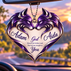 Couple Wolf Heart Personalized Ornament - Custom Names God Blessed Heart Wolf Couple Car Ornament Gift for Couples, Anniversary Gifts for Husband & Wife