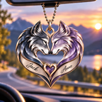 Couple Wolf Heart Personalized Ornament - Custom Names Romantic Love with Wolf Couple Heart Car Ornament - Gift for Couples, Anniversary Gifts for Husband & Wife, for Wolf Lovers