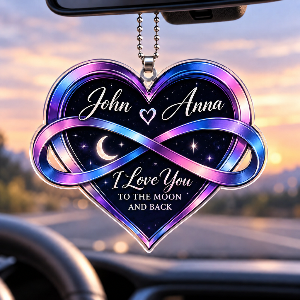 Personalized Heart Car Ornament – I Love You To The Moon and Back Ornament - Ideal Gift for Couples, Anniversary Gifts