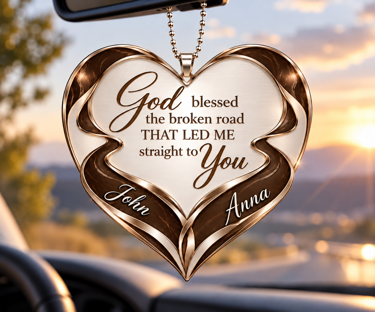 Personalized Christian Heart Ornament, Custom Couple Names God Blessed Heart Car Ornament - Gift for Couples, Inspirational Gift for Husband & Wife