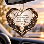 Personalized Jesus Bible Cross Heart Ornament, Custom Couple Names God Blessed Heart Car Ornament - Gift for Couples, Anniversary Gift for Husband & Wife