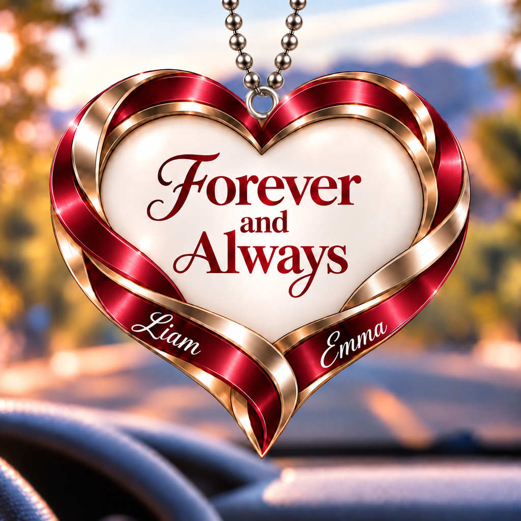 Personalized Romantic Heart Ornament – Custom Names Forever And Always Car Ornament - Anniversary Gift for Couples, Gift for Wedding