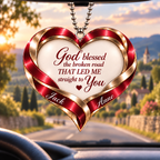 Personalized Romantic Christian Heart Ornament – Custom Names God Blessed Heart Car Ornament - Anniversary Gift for Couples, Gift for Wedding