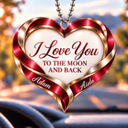 Personalized Romantic Heart Ornament – Custom Names I Love You to the Moon & Back Heart Car Ornament - Anniversary Gift for Couples, Gift for Wedding