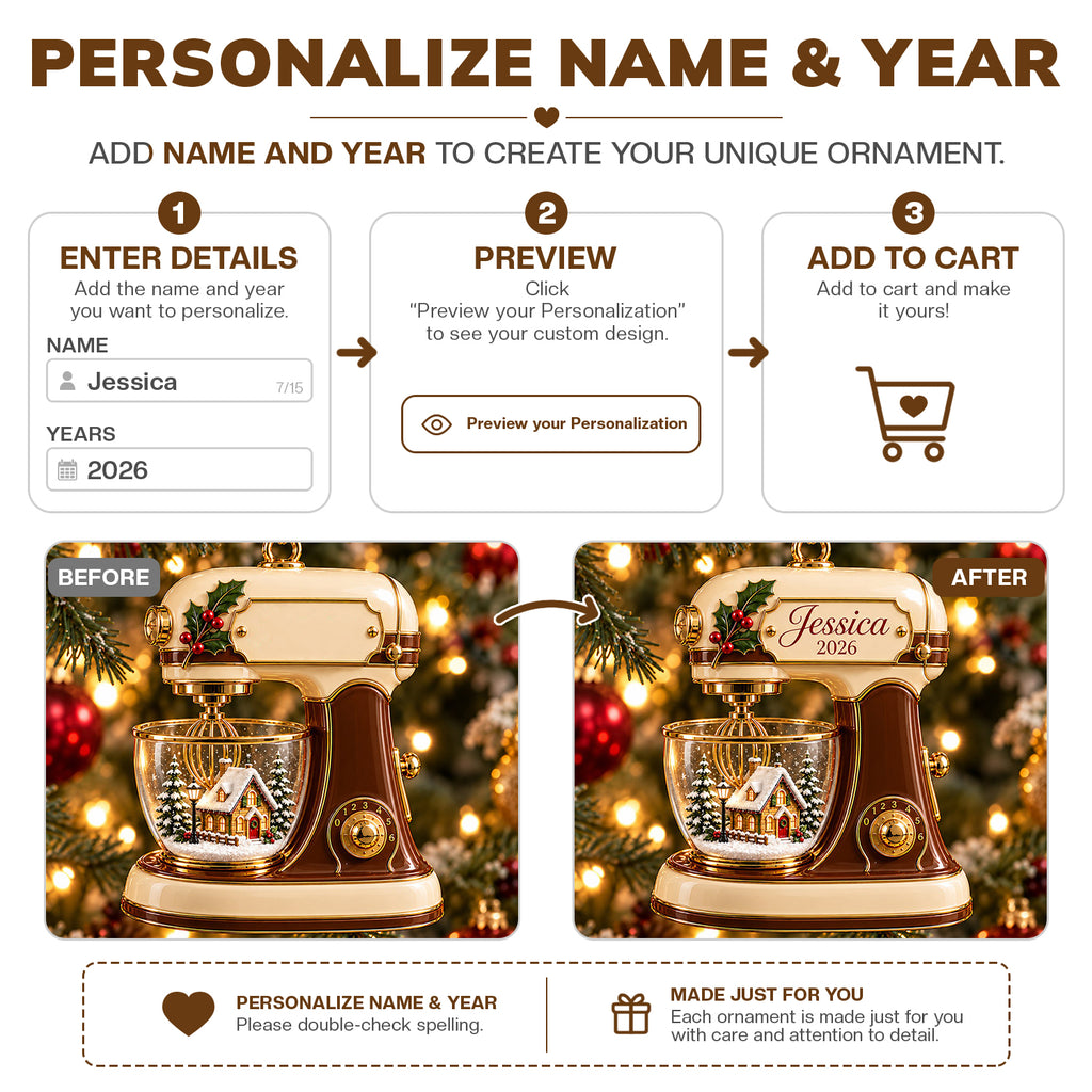 3D Raised Personalized Stand Mixer Christmas Ornament