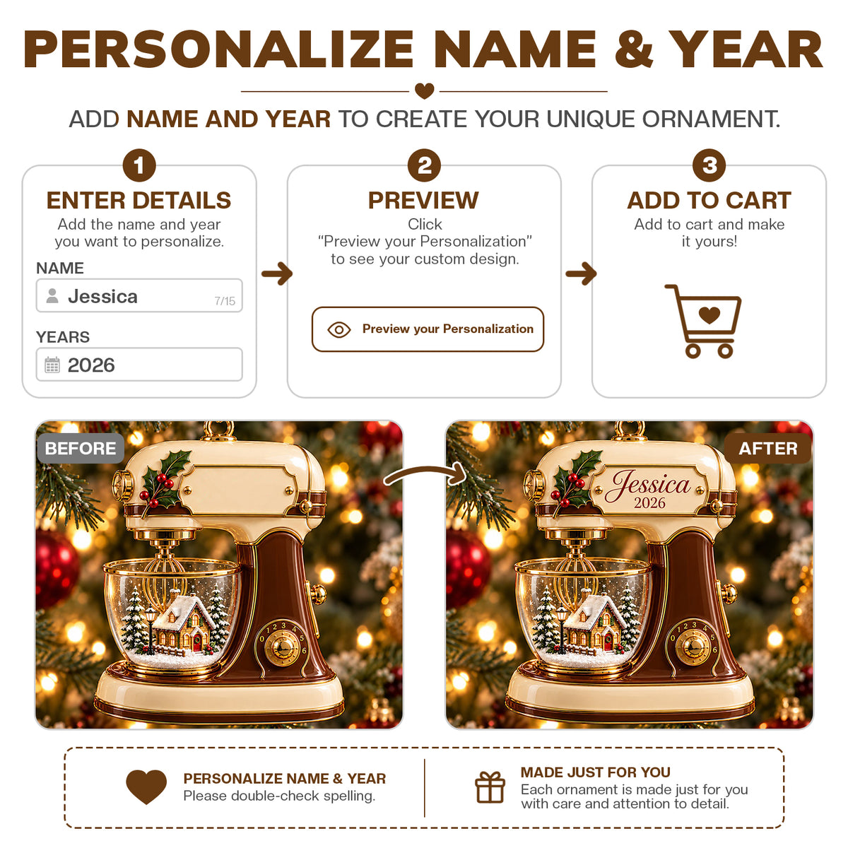 3D Raised Personalized Stand Mixer Christmas Ornament