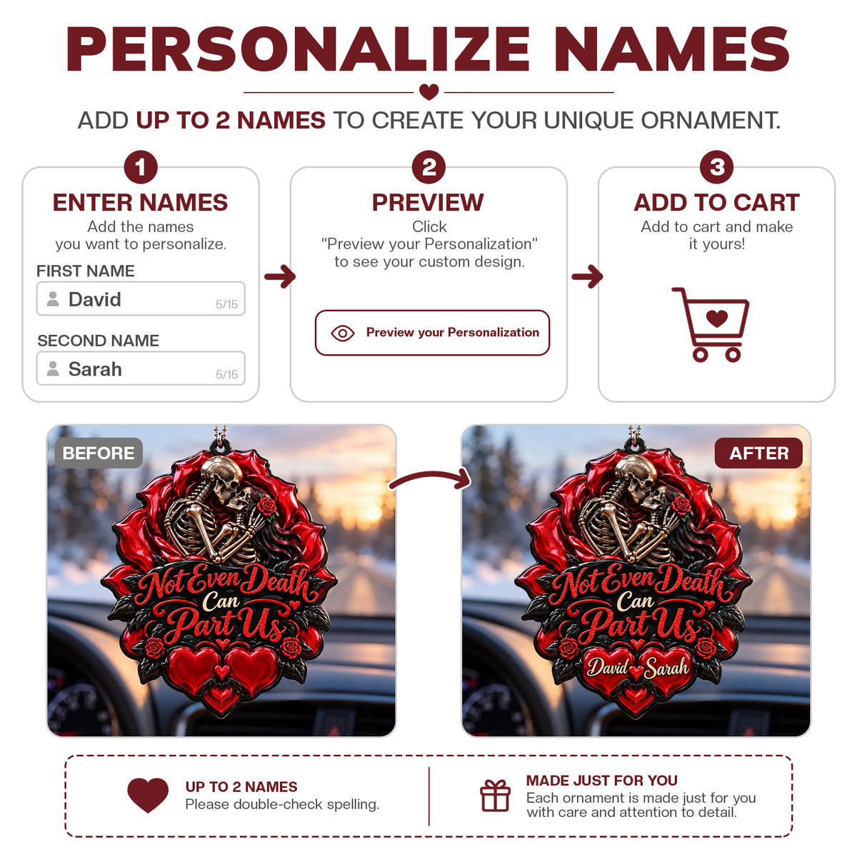 3D Raised Personalized Skeleton Couple Ornament – Anniversary Gift