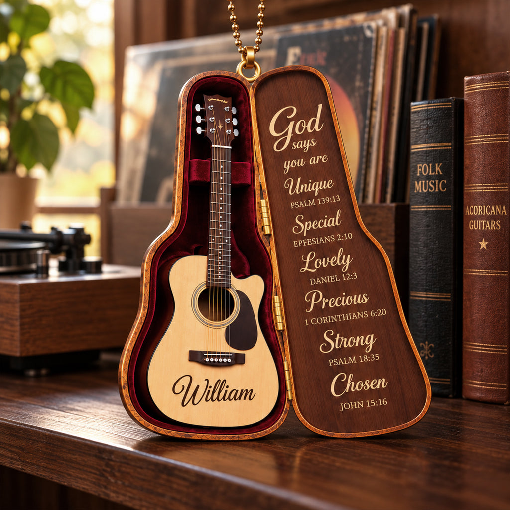 Personalized Name God Says You Are Guitar Case Ornament – Christian Gift for Music Lovers