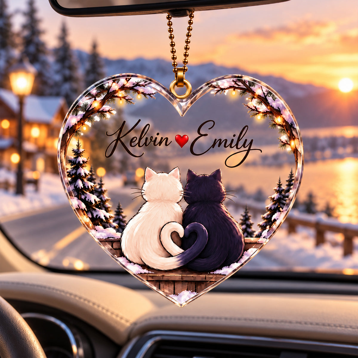Personalized Names Forever Together Cats Heart Ornament – Romantic Gift for Couples