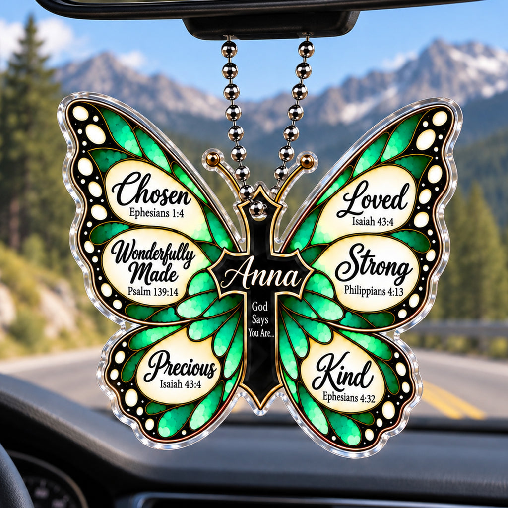 Personalized Name God Says You Are Green Butterfly Ornament - Gift for Her, Gift for Jesus Lovers