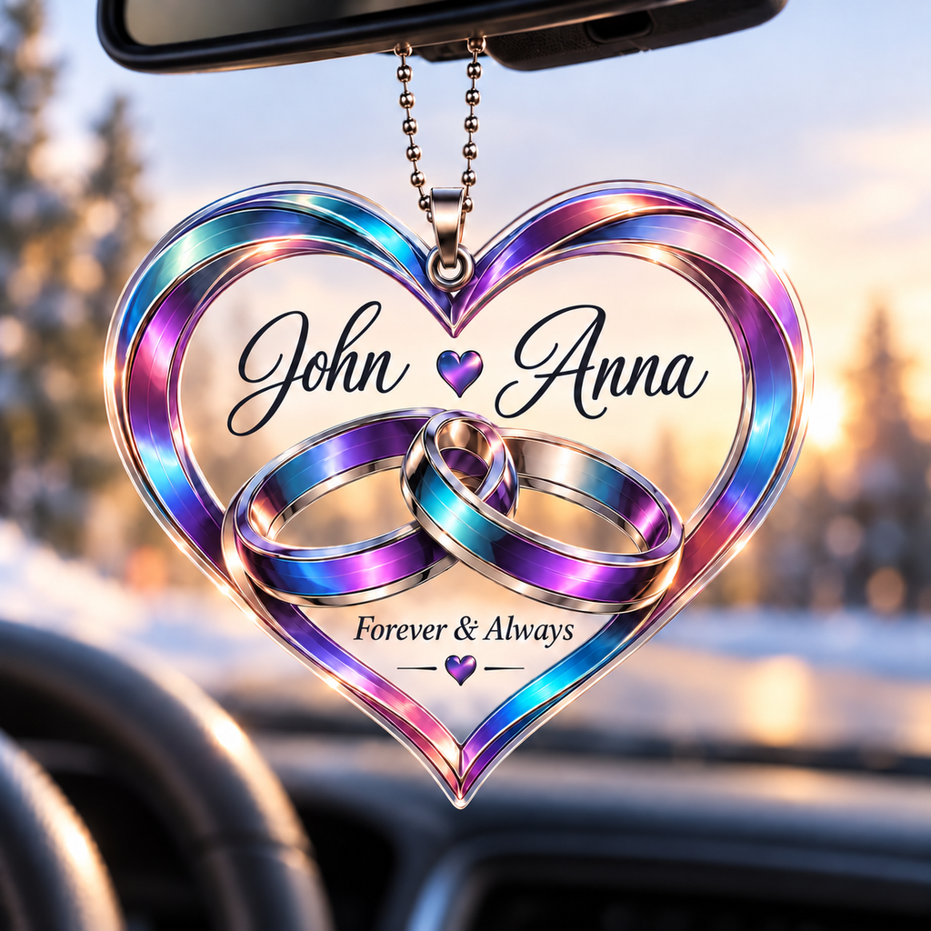 Personalized Forever & Always Couple Ornament – Custom Names, Interlocking Rings Heart Keepsake, Anniversary Gifts for Couples, Wedding Gifts