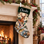 Personalized Hunting & Fishing Christmas Stocking – Custom Name Deer, Duck & Bass Design